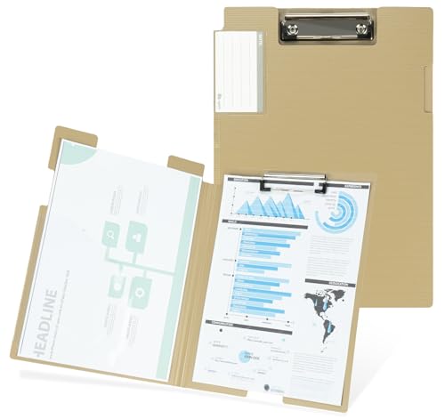 Agoer Klemmbrett DIN A4, Faltbar Klemmbrettmappe - Beidseitige Verwendung Clipboard Ordner, Leichten Klemmbretter Mit Stifthalter Und Etikettentasche für Schule/Industrie/Büro/Arzt (Braun) von Agoer