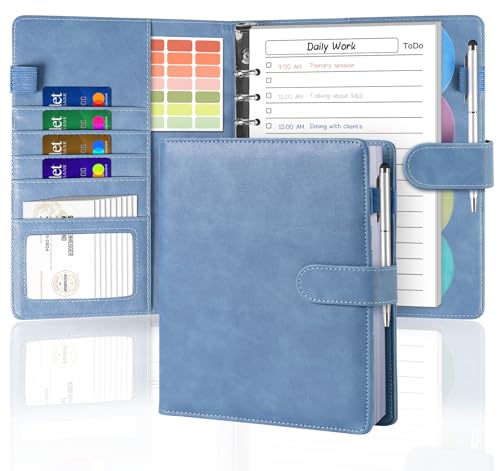 Agoer Leder Notizbuch Binder A5, PU Leather Planner mit 150 Blättern Nachfüllpapier[To Do Liste/Wochenplan/Notizbuch Dotted],6 Ringe Ringbuch A5 Professionals Ringbuchmappe für Reisearbeit,Organizer von Agoer