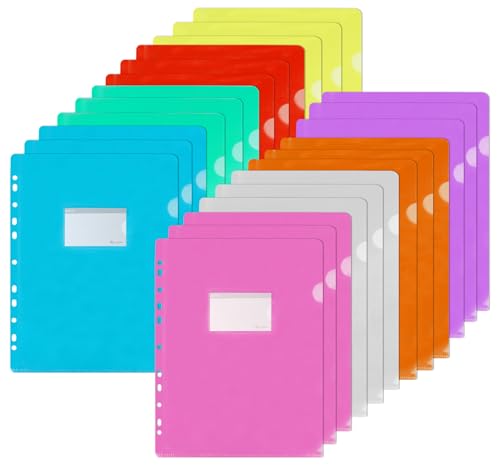 Aktenhüllen A4 Seitlich Offen, 24PCS Sichthüllen A4 zum Abheften Bunt mit 11 Lochrand und Etikettentasche, 8 Farben Klarsichthüllen zur Aufbewahrung von Papier für Büro Schule Aktenhüllen A4 Seitlich Offen, 24PCS Sichthüllen A4 zum Abheften Bunt mit 11 Lochrand und Etikettentasche, 8 Farben Klarsichthüllen zur Aufbewahrung von Papier für Büro Schule von Agoer