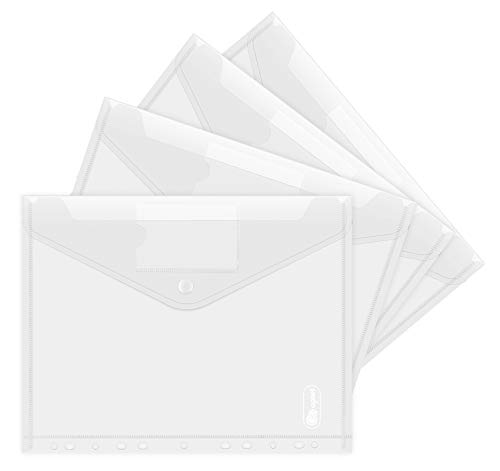 Dokumententasche A4 20 pack- Transparent Druckknopf A4 Dokumentenmappe Sammelmappen für Dokumente Organisieren mit Binderlöcher und Etikettentasche wasserdicht von Agoer