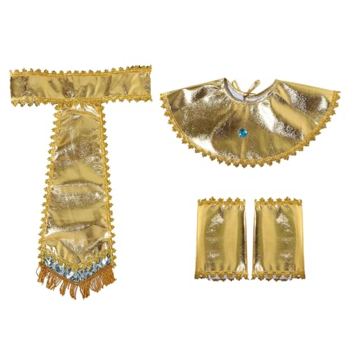 Agoky Ägyptische Kleopatra Cosplay Set Kleopatra Perücke mit Kunststoffperlen Halskragen Armbänder Taillengürtel Kleopatra Pharao Kostüm Halloween Party Gold A One Size von Agoky