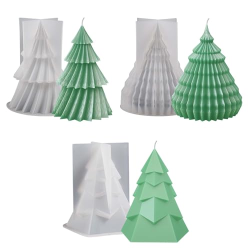3pcs Silikon Weihnachtsbaum Kerzenform Kerzenformen, 3D Weihnachtskerzenform DIY Kerzenherstellung Form Weihnachtsbaum Kerzengießform für DIY Duftkerze, Ornamente, Weihnachten von Agrdeed