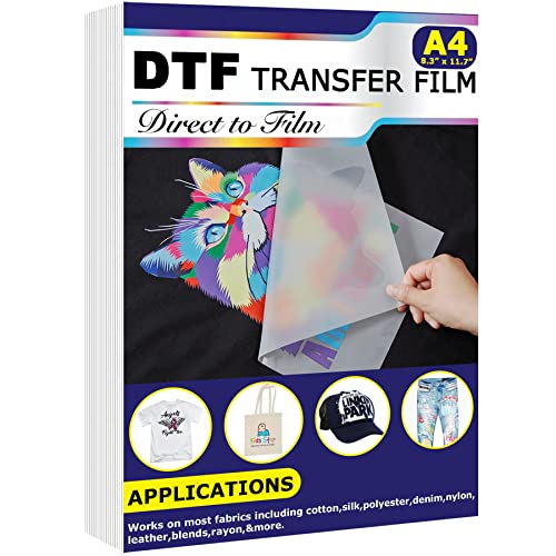 DTF Transferfolie A4 (21,6 x 27,9 cm), 20 Blatt, PET-Transferpapier für T-Shirts, matte Oberfläche, DTF-Wärmeübertragung für dunkle Stoffe von Agromusk