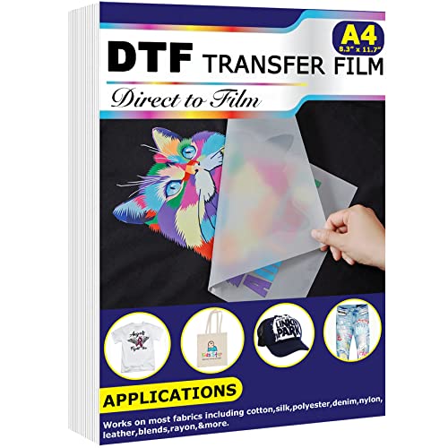 DTF Transferfolie A4 (21,6 x 27,9 cm) 50 Blatt PET Direkt auf Folie Transferpapier für T-Shirts, matte Oberfläche, DTF Wärmeübertragung für dunkle Stoffe von Agromusk