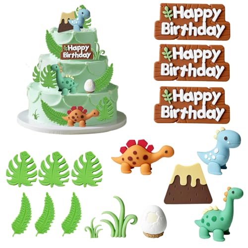 16 Stück Dinosaurier Torten Deko Tortenaufleger Personalisiert Dino Geburtstag Kuchen Deko 3D Dinosaurier Cake Toppers für Kindergeburtstag Dinosaurier-Motto-Party Dschungel-Themen von Agvdg