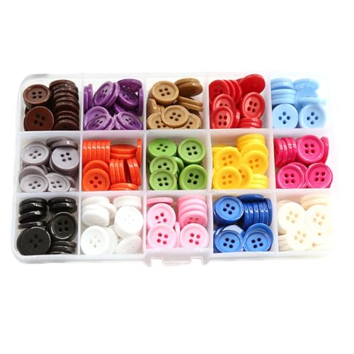 300 Stück gemischte Knöpfe in 15 Farben, runde Harzknöpfe, große Nähknöpfe, bunte Knöpfe mit Aufbewahrungsbox zum Nähen, Stricken, Kunst, Basteln, Basteln, 2 Löcher von Agvdg