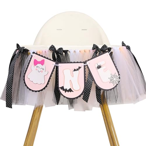 Halloween One Birthday Hochstuhl Banner - 1. Geburtstag Party Dekoration, Cake Smash Foto Requisiten, Erste Halloween Banner für Mädchen Jungen Gruselige Themenparty Supplies (Schwarz&Rosa Geist Halloween One Birthday Hochstuhl Banner - 1. Geburtstag Party Dekoration, Cake Smash Foto Requisiten, Erste Halloween Banner für Mädchen Jungen Gruselige Themenparty Supplies (Schwarz&Rosa Geist von Agvgaza