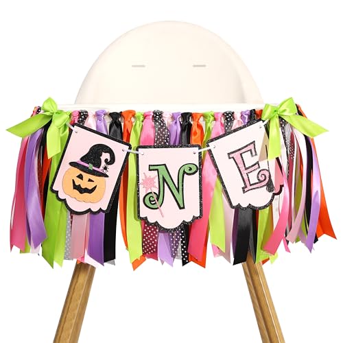 Halloween One Birthday Hochstuhl Banner - 1. Geburtstag Party Dekorationen, Cake Smash Foto Requisiten, Erste Halloween Banner für Mädchen Jungen Gruselige Themenparty Supplies (Gruseliger Kürbis) von Agvgaza
