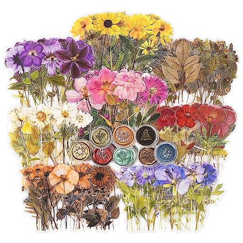Agwuoetr 320-Teiliges Aufkleber-Set mit Gepressten Blumen, Getrocknete Blumen, Kunstharz-Aufkleber, Abziehbilder, Florale, Botanische Journaling-Aufkleber, Mehrfarbig von Agwuoetr