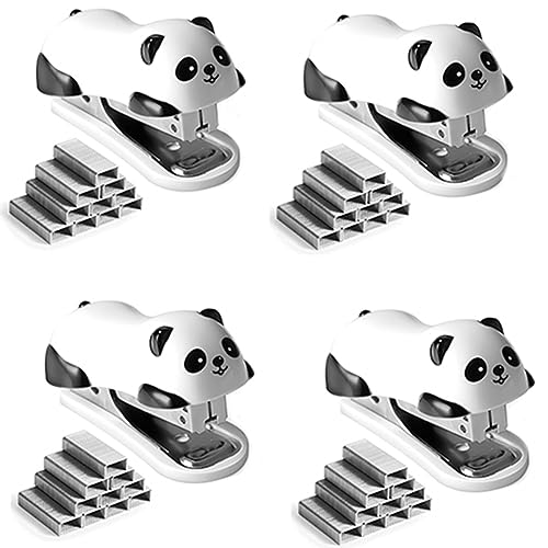 Agwuoetr 4-Teiliges Panda-Desktop-Heftgerät, Hefter-Teile, Heftgerät für 12 Blatt Kapazität, Heftgerät mit 4000 Heftklammern 10 und Integriertem Heftklammerentferner von Agwuoetr