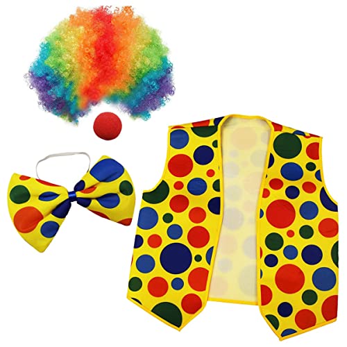 Agwuoetr 4Er-Pack Clown-KostüM - Clown-Nase, Clown-PerüCke, Fliege und Weste für Cosplay-Partys, Karneval, Verkleidung, Rollenspiele von Agwuoetr