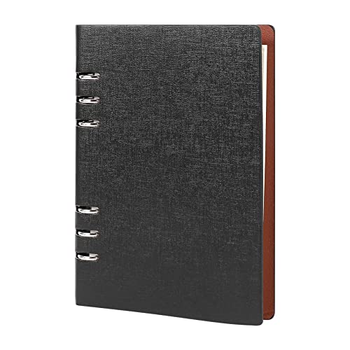 Agwuoetr A5 Notizbuch 6 LöCher PU Leder Bezug Notizbuch Loses Leder NachfüLlbare Notebook Bindemittel Ringe Tagebuch (Schwarz) von Agwuoetr