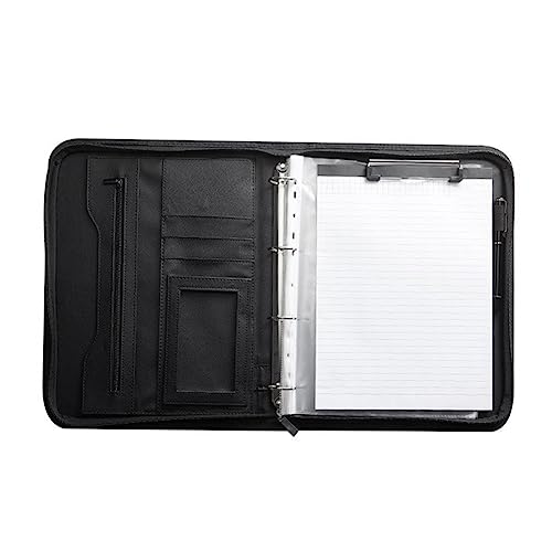 Agwuoetr Portfolio-Organizer mit ReißVerschluss, Padfolio-Ordner Aus Leder, Professioneller Business-Ordner, Organizer für/Dokumente (Schwarz) von Agwuoetr