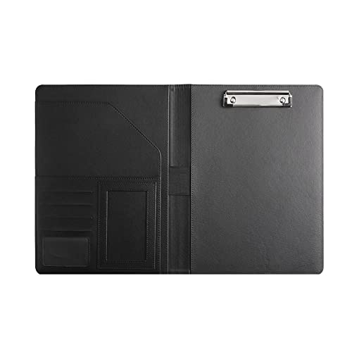 Agwuoetr Schwarzer Lebenslauf-Portfolio-Ordner mit A4-Klemmbrett, Schwarzes Leder-Padfolio für Männer und Frauen, Business-Portfolio-Organizer von Agwuoetr