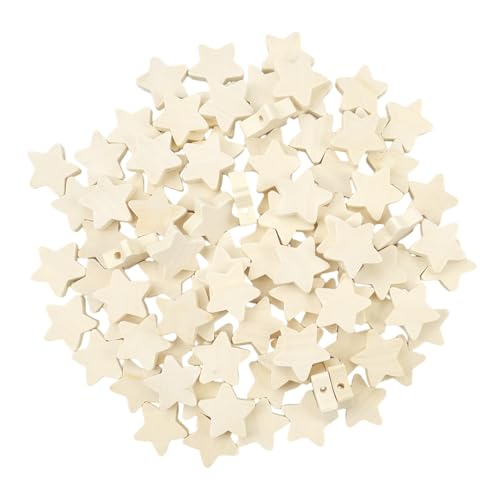 100 Stück Natürliche Holzperlen Sternform Holzkugeln mit Loch, für Basteln Auffädeln DIY Schmuck Armband Halskette Schmücken etc (Holzfarbe) von Homry