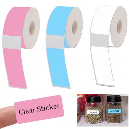 3 Rollen Thermoetiketten Etikettenband Thermopapier 12 x 40 mm Etiketten Selbstklebend für Schulen, Zuhause, Büro, kleine Unternehmen, 160 Bänder/Rolle (Rosa, Weiß, Blau) von AhLmA