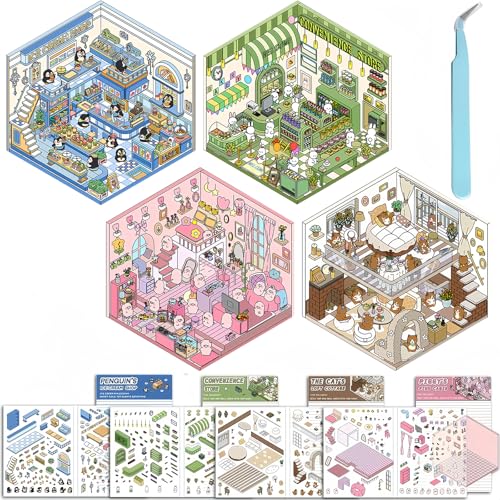 4 Sätze House Stickers DIY Stickers Scene 3D Miniatur Sticker Room DIY 3D Hausaufkleber Bauen Sie Ihr eigenes Café-Restaurant 4 Sätze House Stickers DIY Stickers Scene 3D Miniatur Sticker Room DIY 3D Hausaufkleber Bauen Sie Ihr eigenes Café-Restaurant von AhLmA