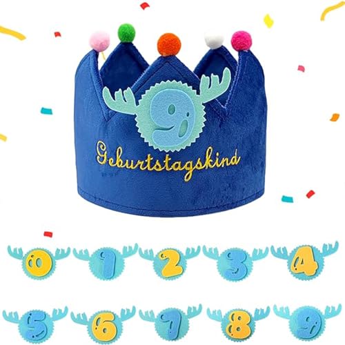 AhLmA Digitale Krone 0 bis 9 Partyhüte Baby Crown Geburtstagskrone Verstellbar Geeignet für Kindergeburtstage Karneval Familienfeiern Abschlussfeiern Oder Halloween(Blau) von AhLmA