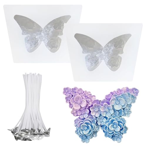 2 Stück Blume Schmetterling, Silikonformen Gießformen, Silikonformen Kerzen, Kerzen Silikonformen, Im Lieferumfang sind 50 Wachsdochte enthalten, Für DIY Aromatherapie Kerzen Handwerk Ornamente 2 Stück Blume Schmetterling, Silikonformen Gießformen, Silikonformen Kerzen, Kerzen Silikonformen, Im Lieferumfang sind 50 Wachsdochte enthalten, Für DIY Aromatherapie Kerzen Handwerk Ornamente von Ahaimy