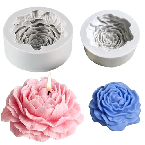 2 Stück Silikonform Blumen, Kerzenform Silikon, 3D Kerzenform Pfingstrose Blumen, Silikonformen Gießformen, Für Die Herstellung Von Handgefertigten Duftkerzen, Seifen, Gips Harzhandwerk von Ahaimy