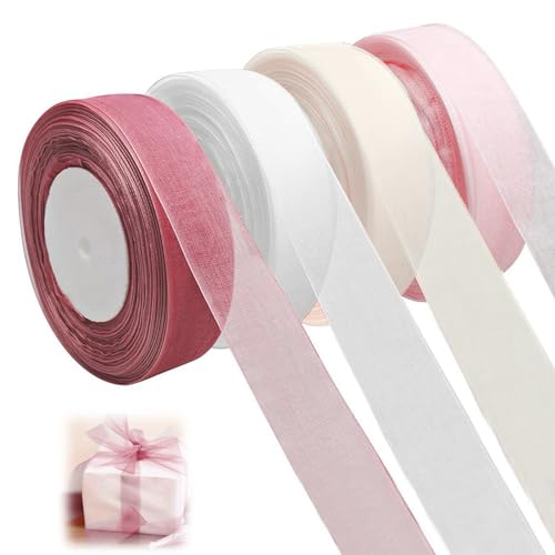 4 Rollen Geschenkband Organza, Satinband, Geschenkband Set, 2.5cm X 45m, Ribbon, Bänder Zum Basteln, Schleifenband Weihnachten, Für Dekoration Von Hochzeiten, Geschenken(4 Farben) von Ahaimy