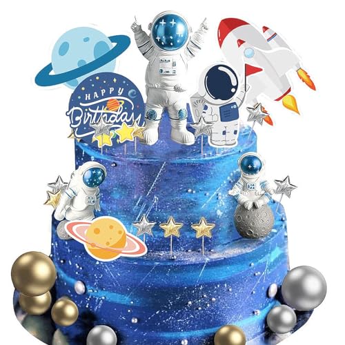 Ahaimy 28 Stück Tortendeko Junge, Tortendeko Astronauten, Weltraum Kindergeburtstag, Space Cupcakes, Astronautenfiguren, Astronautenfiguren, Für Weltraum ​geburtstag Kinder Party von Ahaimy