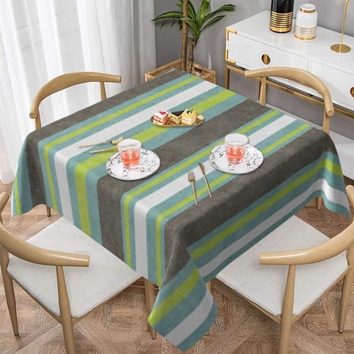 Quadratische Tischdecke, blaugrün, grau, blau, grün gestreift, Tischdecke, waschbare Tischdecken, dekorative quadratische Tischdecke für Küche und Urlaub, 137,2 x 137,2 cm Quadratische Tischdecke, blaugrün, grau, blau, grün gestreift, Tischdecke, waschbare Tischdecken, dekorative quadratische Tischdecke für Küche und Urlaub, 137,2 x 137,2 cm von Ahdyr