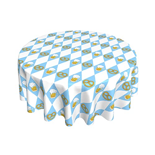 Runde Tischdecke für das Oktoberfest, 152,4 cm, Oktoberfest, bayerische Flagge, Karo, Blaue Diamanten, waschbar, knitterfrei, schmutzabweisend, Tischdecke, auslaufsicher, ölfest, Stoff, Polyester, T von Ahdyr
