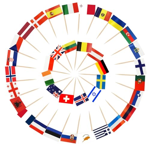 AhfuLife 100 Stück Eurovision Europäische Zahnstocher Flaggen, Eurovision Deko Fahne Klein Zahnstocher für EM Eurovision Song Contest Olympische Cupcake Topper Toothpick Cocktail 2025 Party Pub Deko AhfuLife 100 Stück Eurovision Europäische Zahnstocher Flaggen, Eurovision Deko Fahne Klein Zahnstocher für EM Eurovision Song Contest Olympische Cupcake Topper Toothpick Cocktail 2025 Party Pub Deko von AhfuLife