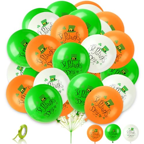 AhfuLife 32 Stück St. Patrick's Day Dekorationen, Luftballons, 30,5 cm, große irische Themenballons für Zuhause, orangefarbene, grüne und weiße Latexballons mit 1 Rolle Bändern für St. Patrick's Day AhfuLife 32 Stück St. Patrick's Day Dekorationen, Luftballons, 30,5 cm, große irische Themenballons für Zuhause, orangefarbene, grüne und weiße Latexballons mit 1 Rolle Bändern für St. Patrick's Day von AhfuLife