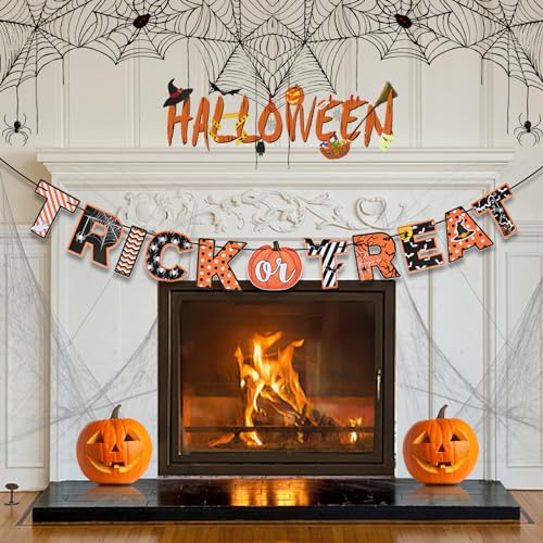 AhfuLife Halloween Trick or Treat Banner, Halloween Girlande Halloween Deko Süßes oder Saures Wimpelkette, Wiederverwendbare Halloween Banner Hängedeko für Halloween Party Dekoration AhfuLife Halloween Trick or Treat Banner, Halloween Girlande Halloween Deko Süßes oder Saures Wimpelkette, Wiederverwendbare Halloween Banner Hängedeko für Halloween Party Dekoration von AhfuLife
