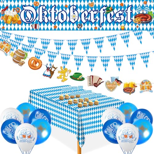 AhfuLife Oktoberfest Deko Set, 12m Bayerische Oktoberfest Flaggen Girlande, 300x60cm Oktoberfest Banner, 12Stk Oktoberfest Luftballon, 100Stk Zahnstocher-Flaggen, Tischdecke für Oktoberfest Party Deko AhfuLife Oktoberfest Deko Set, 12m Bayerische Oktoberfest Flaggen Girlande, 300x60cm Oktoberfest Banner, 12Stk Oktoberfest Luftballon, 100Stk Zahnstocher-Flaggen, Tischdecke für Oktoberfest Party Deko von AhfuLife