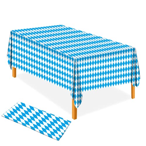 AhfuLife 4 Stück Oktoberfest Tischdecke Bayerische Tischdeko, 137 x 274 cm Oktoberfest Tischtuch Bayrisch Blau Weiß Bayern Raute Einweg Tischdecke für Bierzelten Haushalt Catering Oktoberfest Deko von AhfuLife