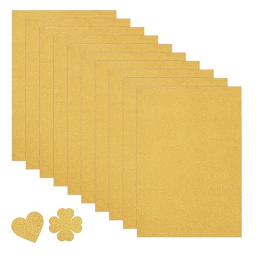 AhhiAboo 10 Stück Gold Glitter Cardstock Papier, A4 250g Gold Glitzerpapier Goldkarten für Bastelarbeiten, Tortenaufleger, DIY-Projekte, Geburtstags und Hochzeitsdekorationen (Nicht Klebend) von AhhiAboo