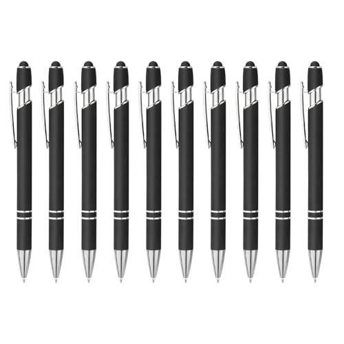 AhhiAboo 10 Stück Kugelschreiber mit Touchpen - 1,0 mm Metallstift mit Schwarz Tinte Stylus-Stift für Touchscreens - Druckkugelschreiber für Studenten Freunde Kollegen, Kumpel und Familie (Schwarz) von AhhiAboo