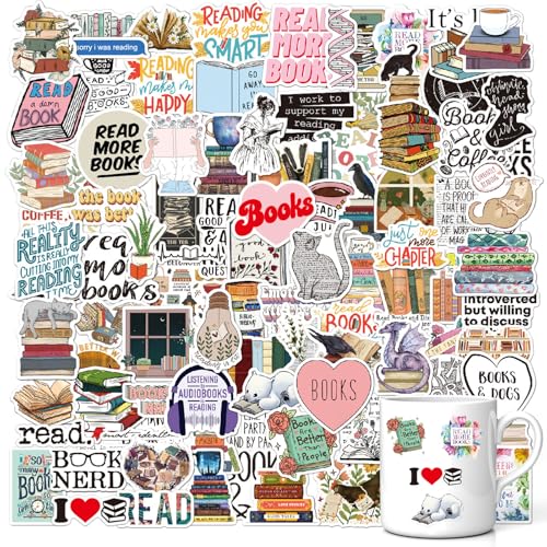 AhhiAboo 100 Stück Buchaufkleber - Bookish Reading Reward Aufkleber für Wasserflasche Laptop Tasse Handy Tablet Computer Dekoration - Reading Stickers Pack für Studenten Erwachsene Teens Kinder (03) von AhhiAboo