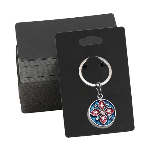 AhhiAboo 100 Stück Schlüsselanhänger Ohrring Karte - 3,54 x 2,36 Zoll Schwarz Schlüsselanhänger Display Ständer und Ohrring Display Karten - Kraftpapierkarte für Schlüsselanhänger, Handgeferti von AhhiAboo