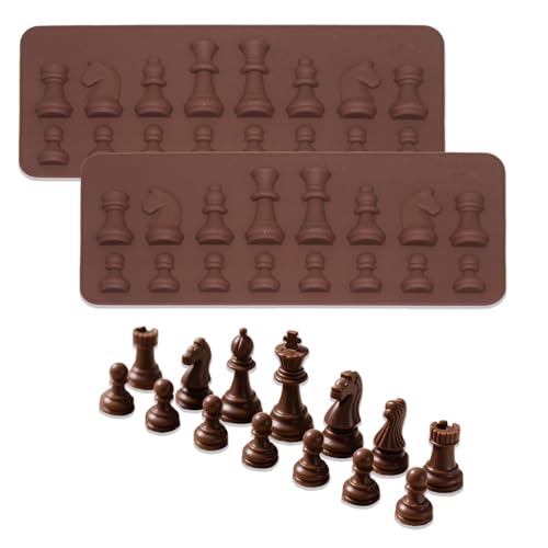 AhhiAboo 2 Stück Silikon Schokoladenformen - Schachfigur Silikon Schokolade Süßigkeiten Formen - Epoxidharz Gießform für DIY Cupcake Dekoration, Hartbonbons, Kerze, Seifenherstellung (Curry) von AhhiAboo