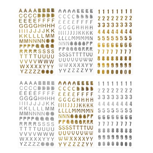AhhiAboo 6 Stück Gold Silber Alphabet Zahl Aufkleber - Glitter Selbstklebende Mini Buchstaben Zahlen Aufkleber - Gestempelte Aufkleber für DIY Scrapbook Grußkarten Dekoration (Gold und Silber) von AhhiAboo