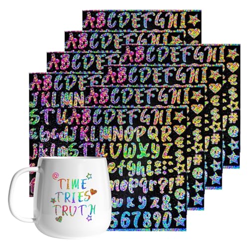 AhhiAboo 8 Stück Glitter Alphabet Zahl Aufkleber - Selbstklebende Vinyl Buchstabe Zahl Symbol Aufkleber - Bunte Alphabet Name Aufkleber für Wasserflaschen DIY Scrapbook Notebook Grußkarten Dekoration von AhhiAboo