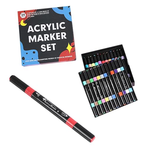 AhhiAboo Acryl Marker Stifte Farbe Stifte - 24 Farben Paint Markers Dual Tip Brush Pens - Acrylmarker für Leinwand, Felsmalerei, Glas, Holz, Papier, DIY-Malstifte für Kinder und Erwachsene von AhhiAboo