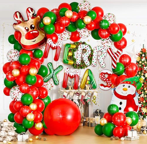 Weihnachtsballons, [63 Stück] luftballons weihnachten, Weihnachten Ballons Girlande, Bunt Frohe weihnachtsballons, Luftballons Rot Grün, Rentier, Schneemann,christmas balloons für Weihnachtsparty Deko von Ahigh