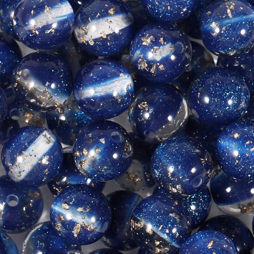 60 Stück 10 mm Perlen zur Schmuckherstellung, Kunst- und Bastelprojekte, DIY für Taschen, Charms, Handtaschen, Schlüsselanhänger, Damen, niedliche Halsketten, Armbänder, Ketten (Dunkelblau, 7) von Ahouws