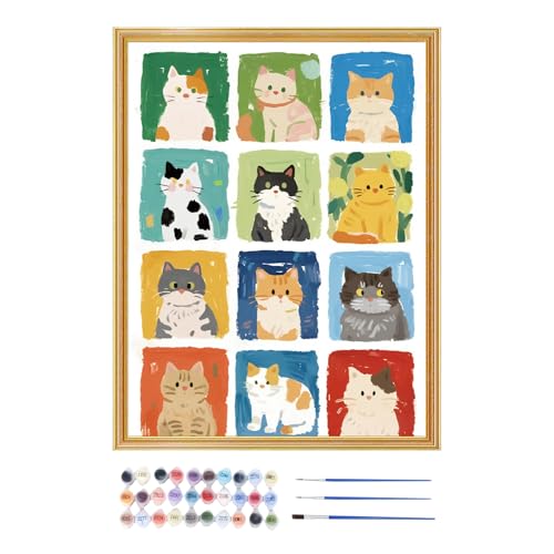 Ahuuen Hunde Malen Nach Zahlen Tiere - Katze Malen Nach Zahlen Set Mit Pinseln | Kunst Set Für Thanksgiving Studentenzimmer Geburtstag Zuhause Schlafzimmer Schule von Ahuuen
