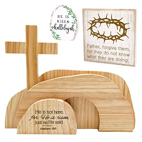 5-teiliges Oster-Auferstehungsszenen-Set "He is Rise", Holz-Tischdekoration, das Grab war leere Szenendekorationen, Kreuze auf der Oberseite der Felsschilder, Heimdekoration, Tischdekoration 5-teiliges Oster-Auferstehungsszenen-Set "He is Rise", Holz-Tischdekoration, das Grab war leere Szenendekorationen, Kreuze auf der Oberseite der Felsschilder, Heimdekoration, Tischdekoration von Ahzemepinyo