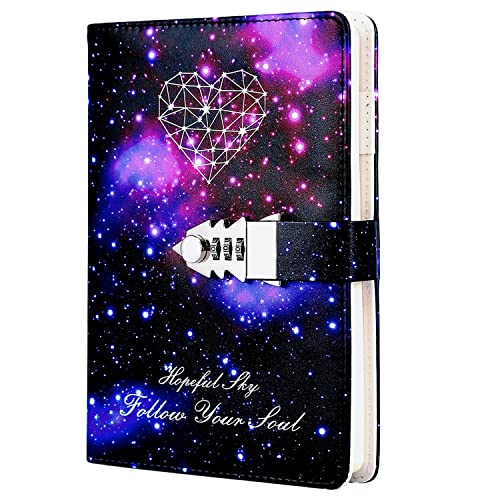 LinYesh Creative Leder Password Notebook, Galaxy Sternenhimmel Design Passwort Tagebuch Notizblock, Notizbuch mit Schloss Passwort, 215x150mm von LinYesh