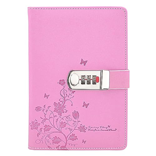 LinYesh Leder Zahlenschloss Tagebuch Schreiben Notebook, Schmetterling und Blumenmuster Passwort Tagebuch Notizblock, Secret Notizbuch mit Kombinationsschloss, Size 210x145mm von LinYesh