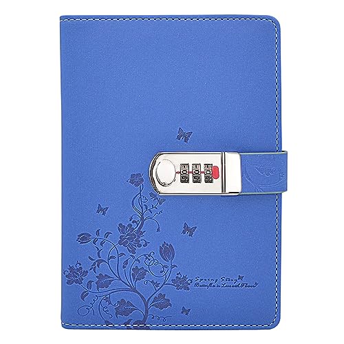 LinYesh Leder Zahlenschloss Tagebuch Schreiben Notebook, Schmetterling und Blumenmuster Passwort Tagebuch Notizblock, Secret Notizbuch mit Kombinationsschloss, Size 210x145mm von LinYesh