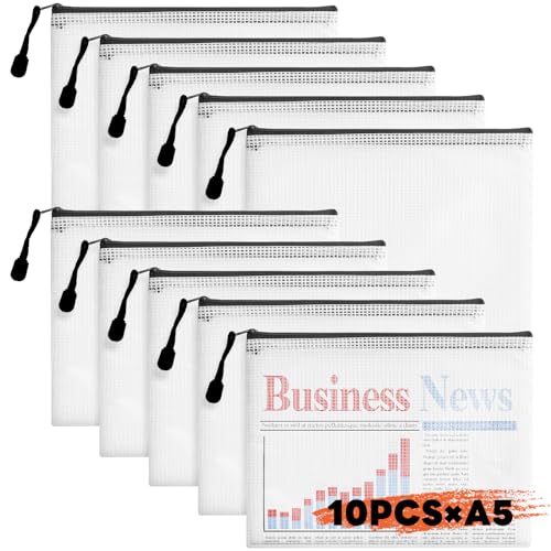 AiQInu 10 stück Dokumententasche A5 Abheftbar, Dokumentenmappe A5 Wasserdichte, Reisverschlusstaschen A5, Mesh Beutel mit Reißverschluss, Zipper Taschen AiQInu 10 stück Dokumententasche A5 Abheftbar, Dokumentenmappe A5 Wasserdichte, Reisverschlusstaschen A5, Mesh Beutel mit Reißverschluss, Zipper Taschen von AiQInu