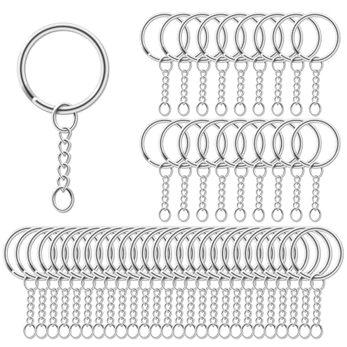 AiQInu 100 Stück 25mm Schlüsselanhänger mit Kette, Schlüsselringe mit Spaltringe, Schlüsselring Set für Schlüssel Handwerk DIY, Schmuckherstellung - Silber von AiQInu